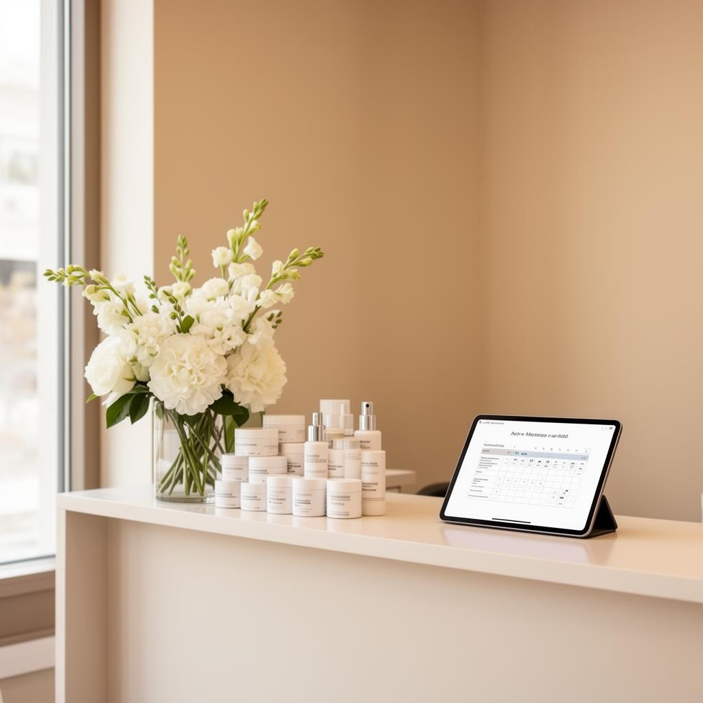 Calm minimal desk with flowers representing operational flow